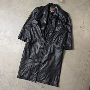 Vintage International Leather Collection Trench Coat Mens M Black Grunge Duster